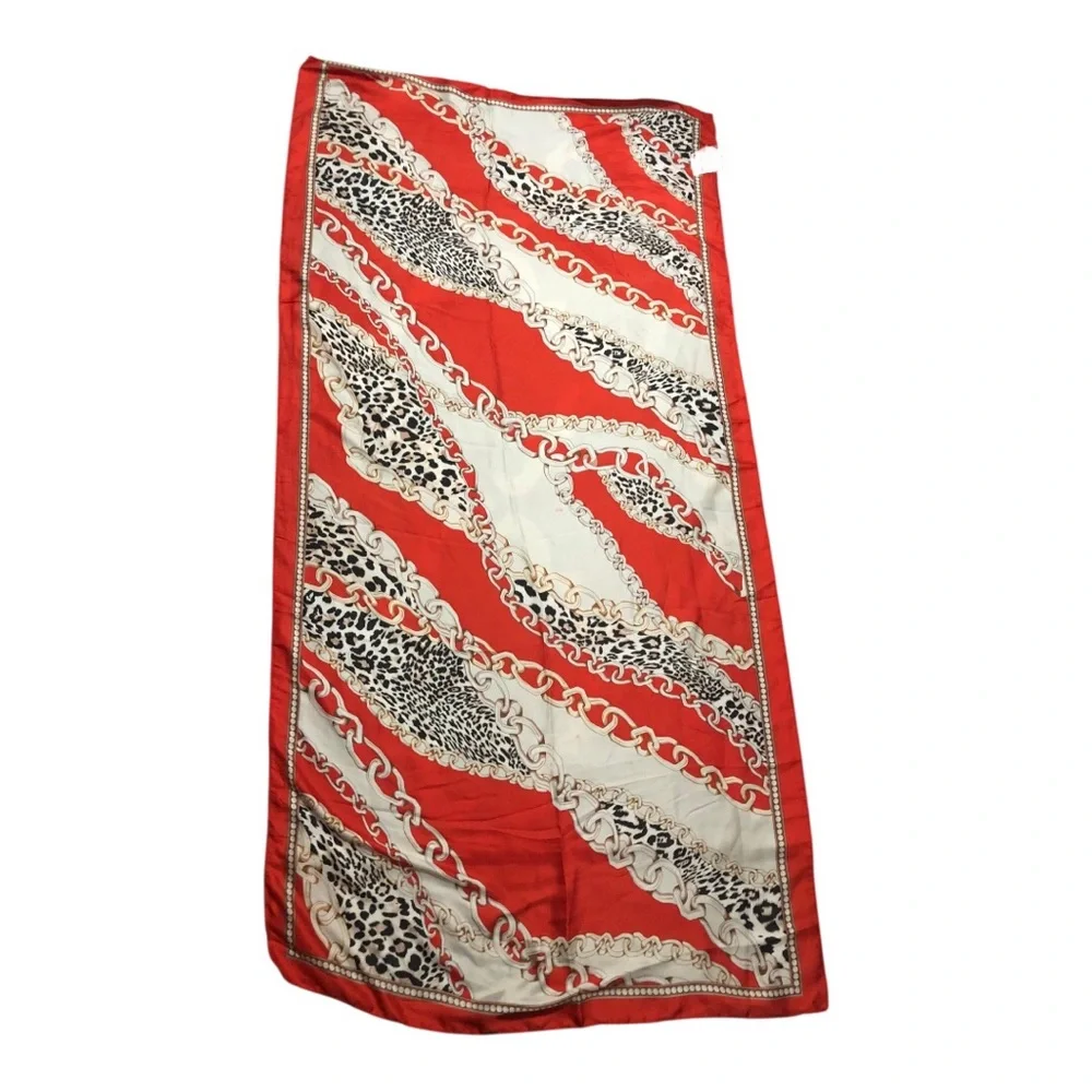 Jessica McClintok red gold chainlink animal print scarf‎ shawl wrap brand new